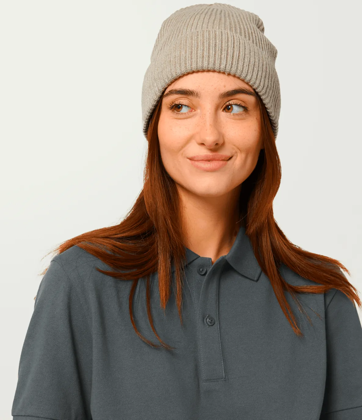 Fisherman Embroidered Organic Cotton Beanie | Heather Grey