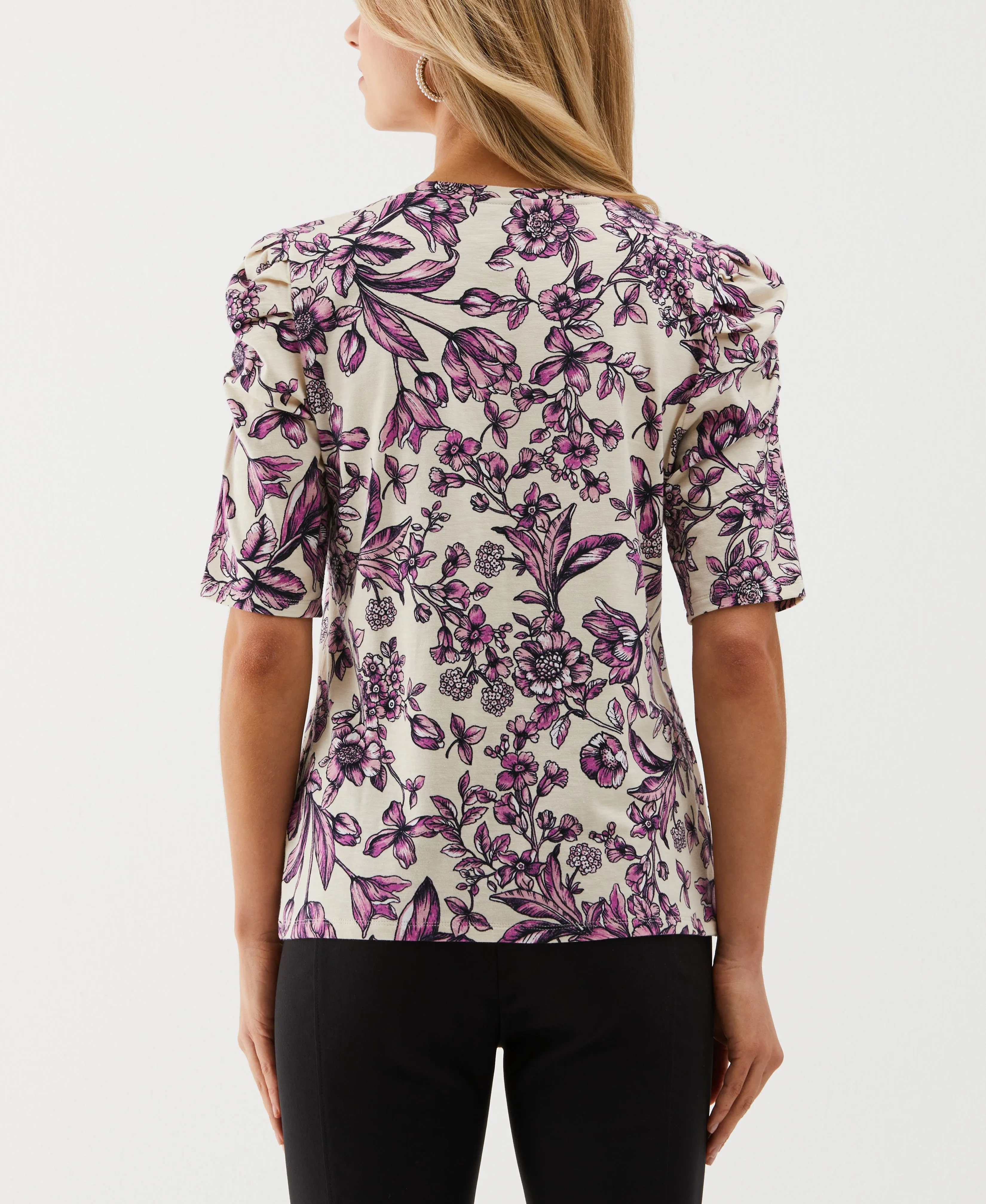 Floral Print Puff Elbow Sleeve Top