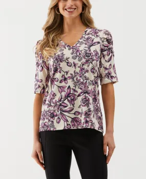 Floral Print Puff Elbow Sleeve Top