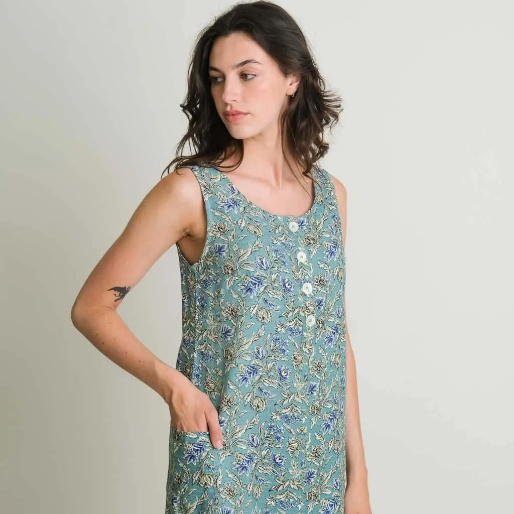 Flori Textured Cotton Sun Dress | Block Print