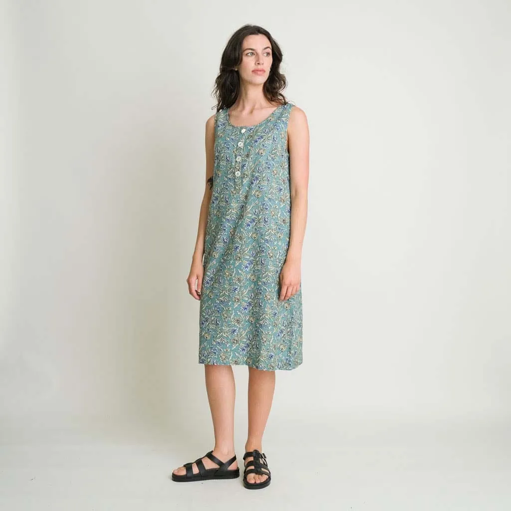 Flori Textured Cotton Sun Dress | Block Print