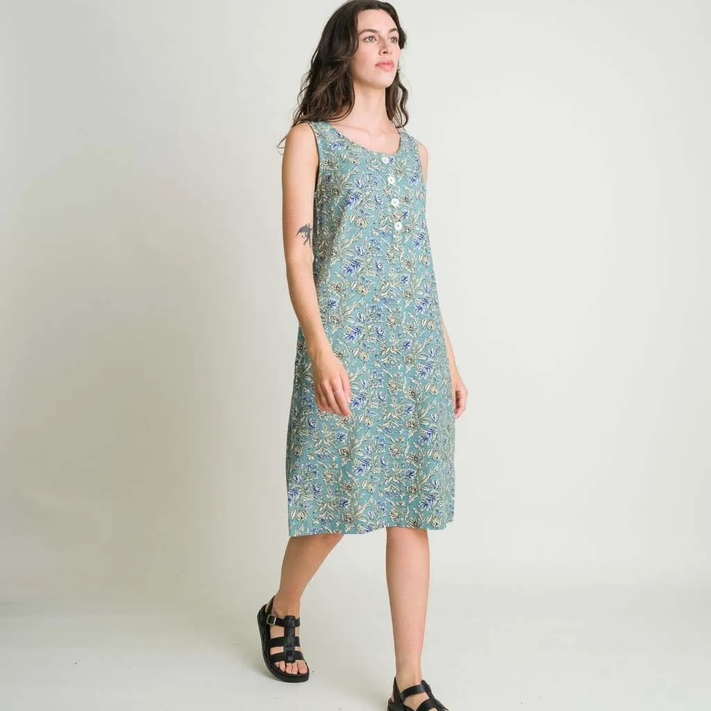 Flori Textured Cotton Sun Dress | Block Print