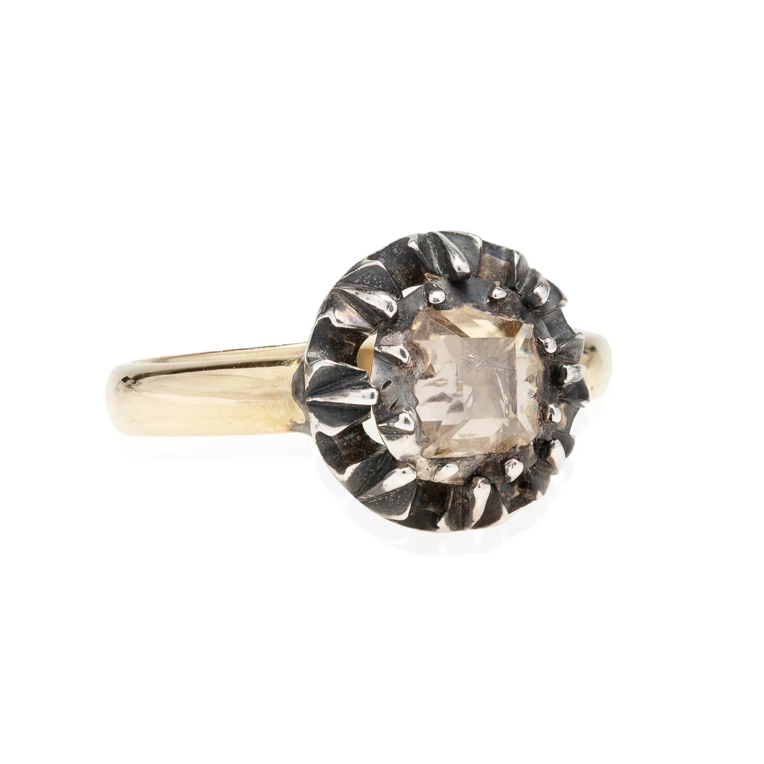 Georgian Conversion 18kt/Sterling Table Cut Diamond Ring 0.65ctw