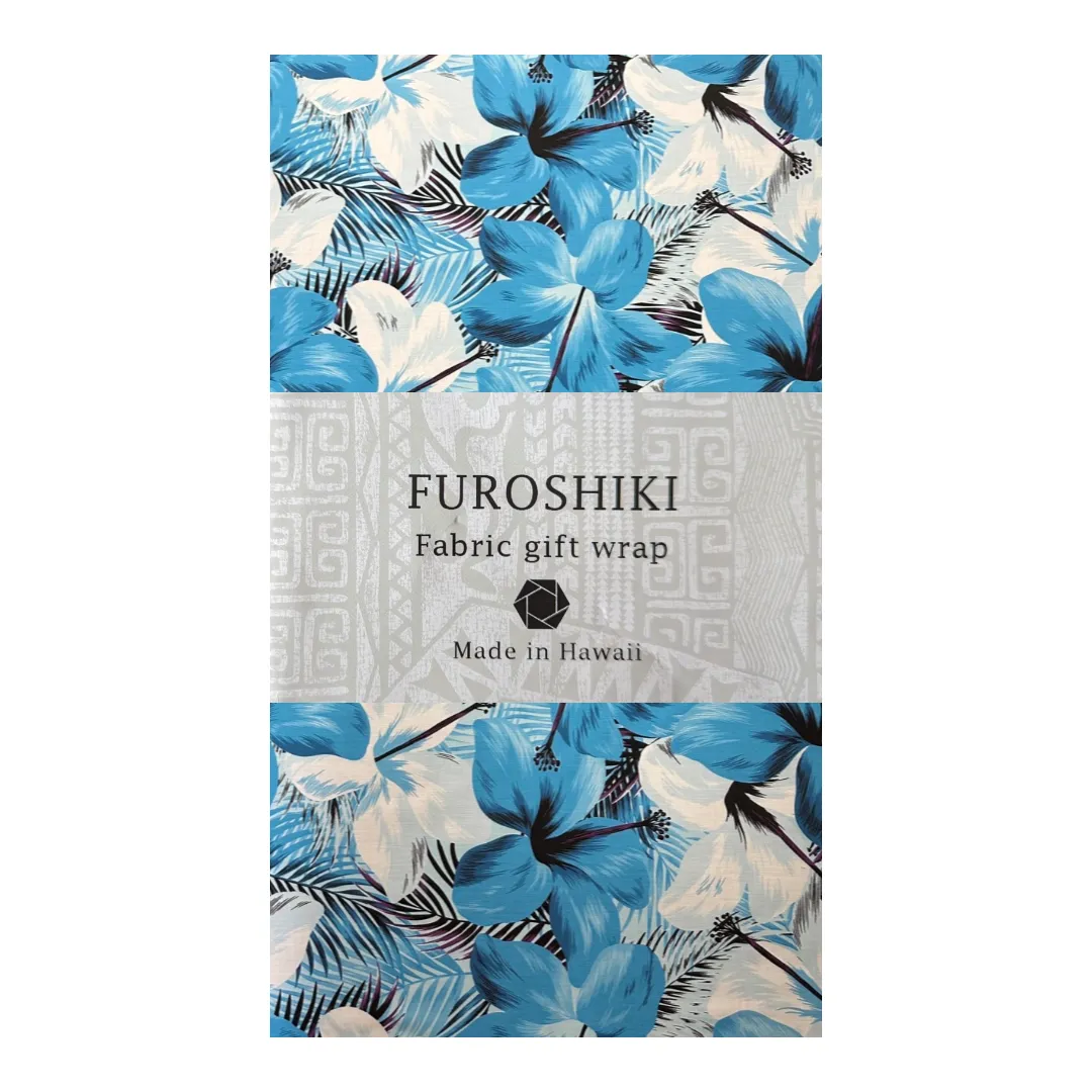 Gift Wrapping Fabric / Furoshiki  - Blue & White Hibiscus / 1223FB-BLU3