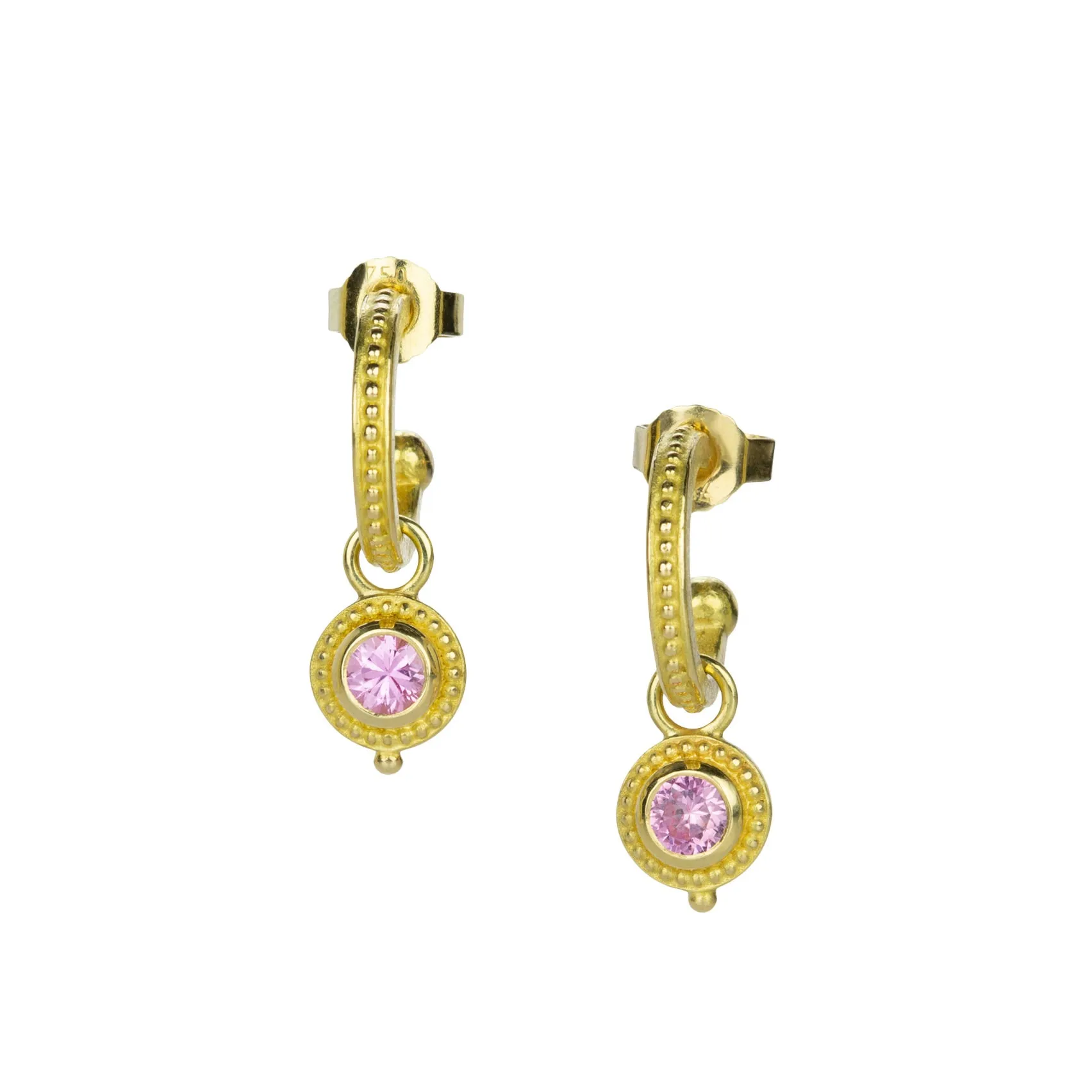 Granulated Hoop Earrings with Pink Sapphire Drops