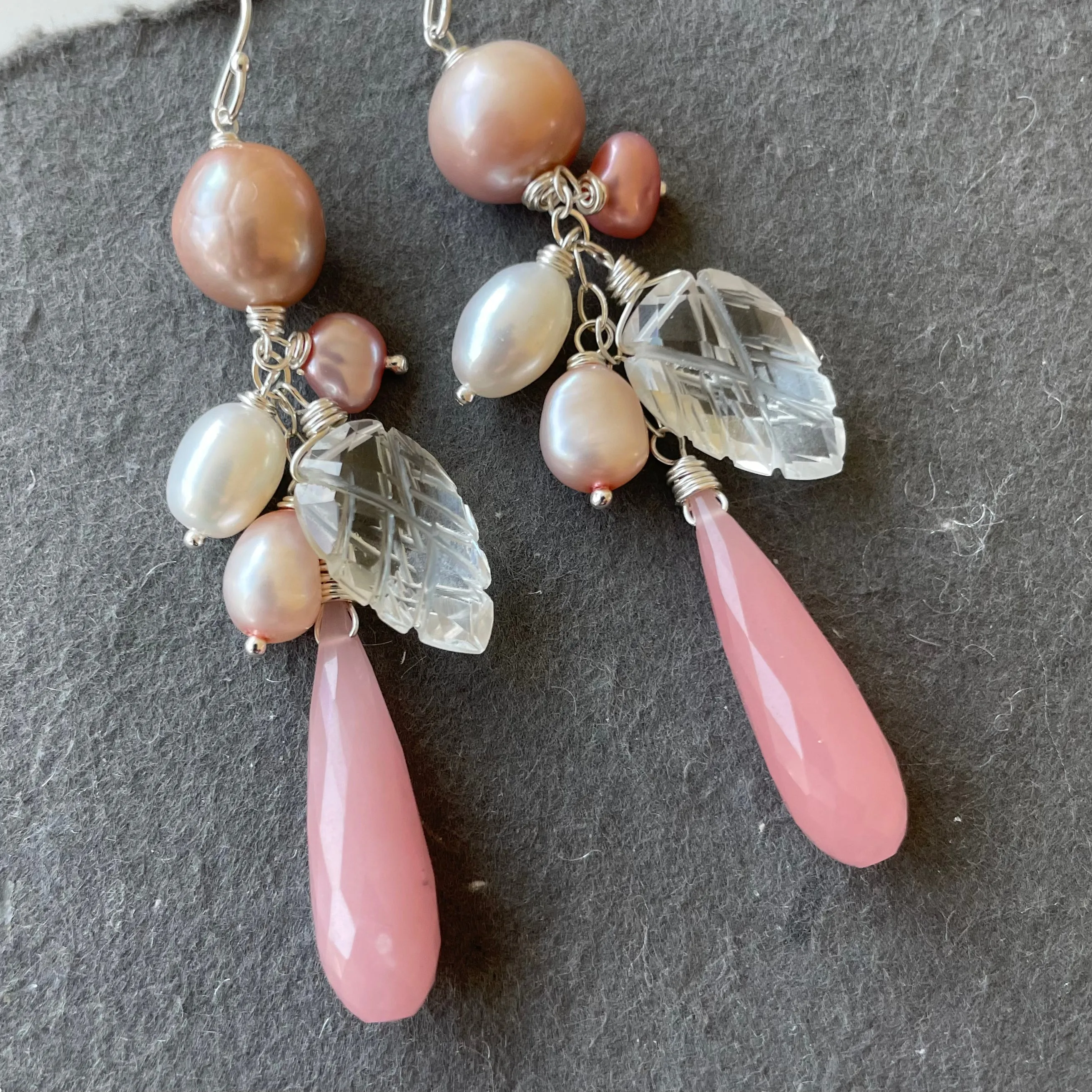 Guava Quartz and gemstone dangles