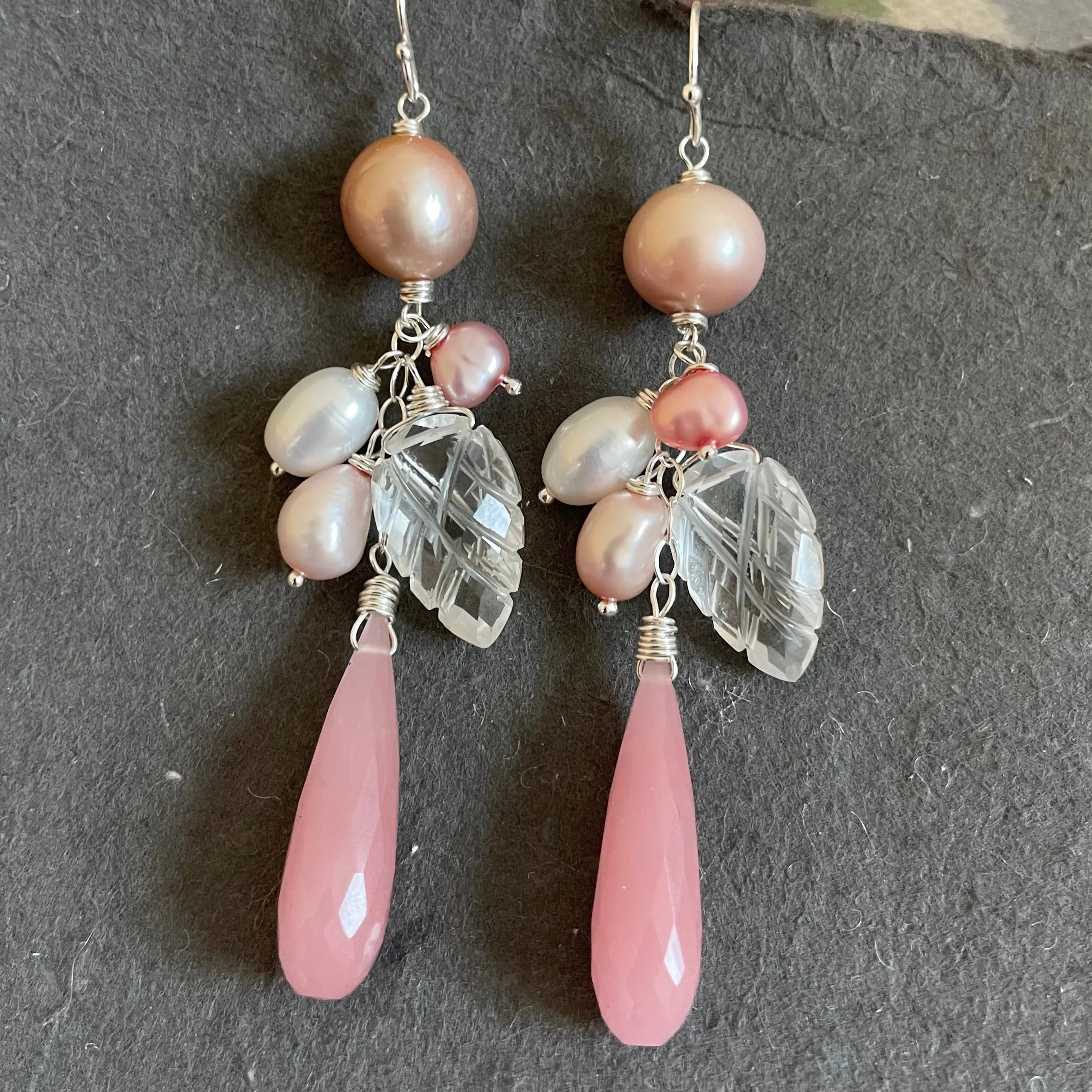 Guava Quartz and gemstone dangles