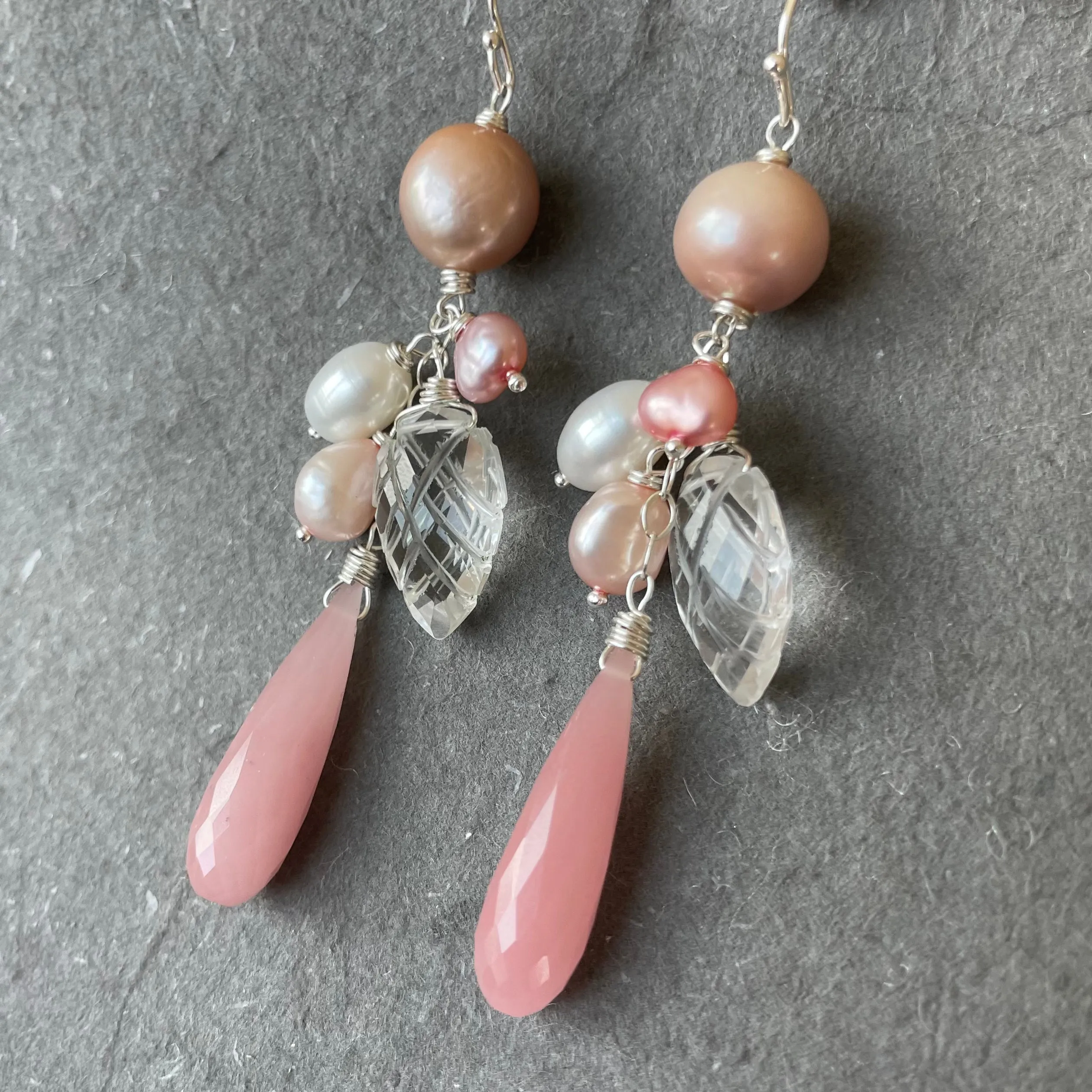 Guava Quartz and gemstone dangles