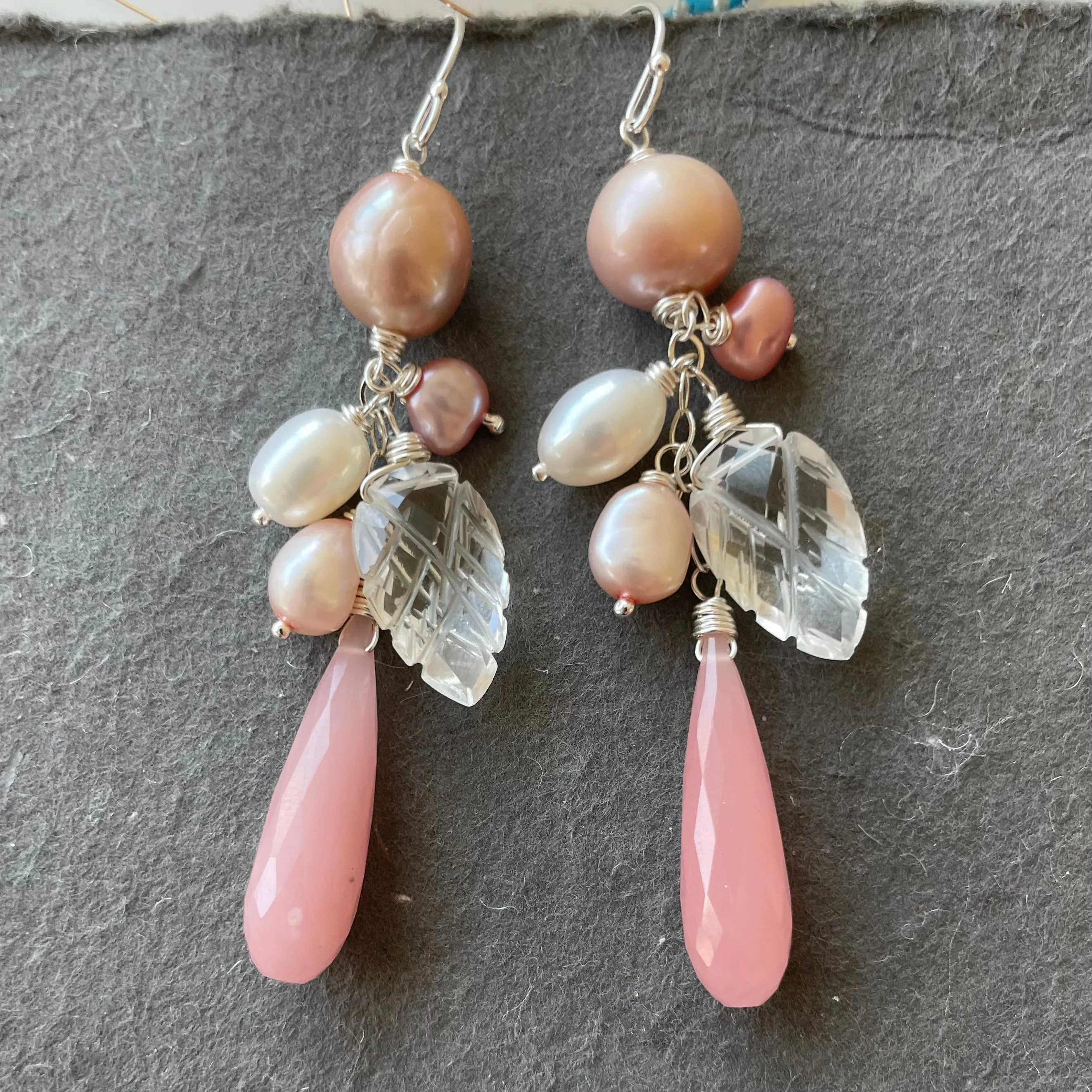 Guava Quartz and gemstone dangles