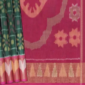 Handwoven Green with Pink Silk Cotton Saree - 2168T010127DSC