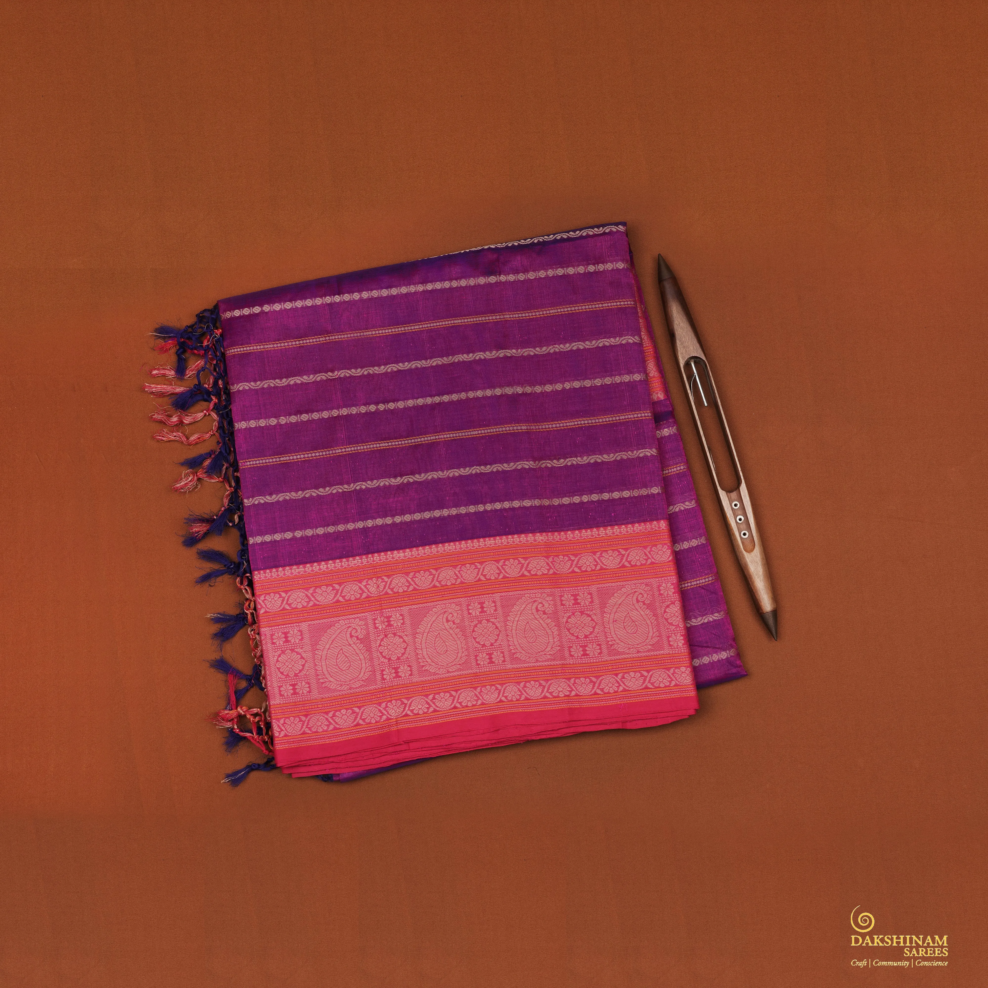 Handwoven Magenta with Pink Kanchipuram Silk Cotton Saree - 2177T010876DSC