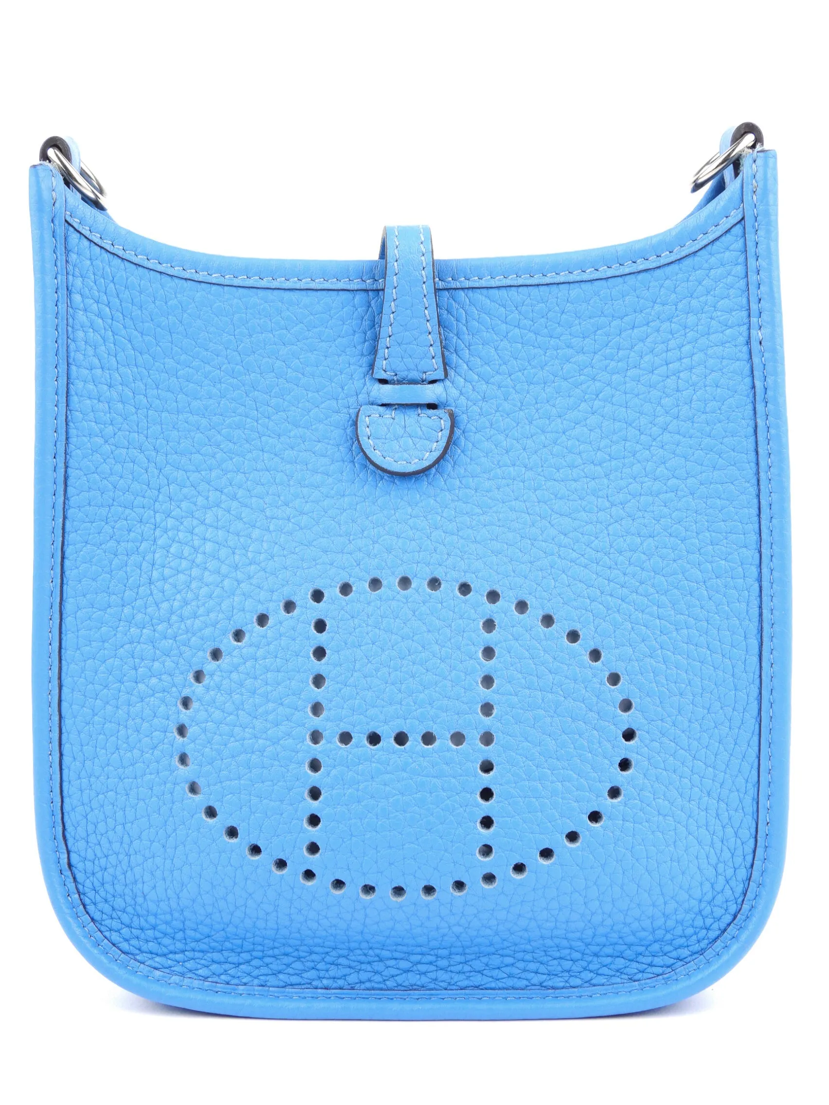 Hermes Blue Clemence Leather Evelyne TPM Mini Crossbody Messenger Bag