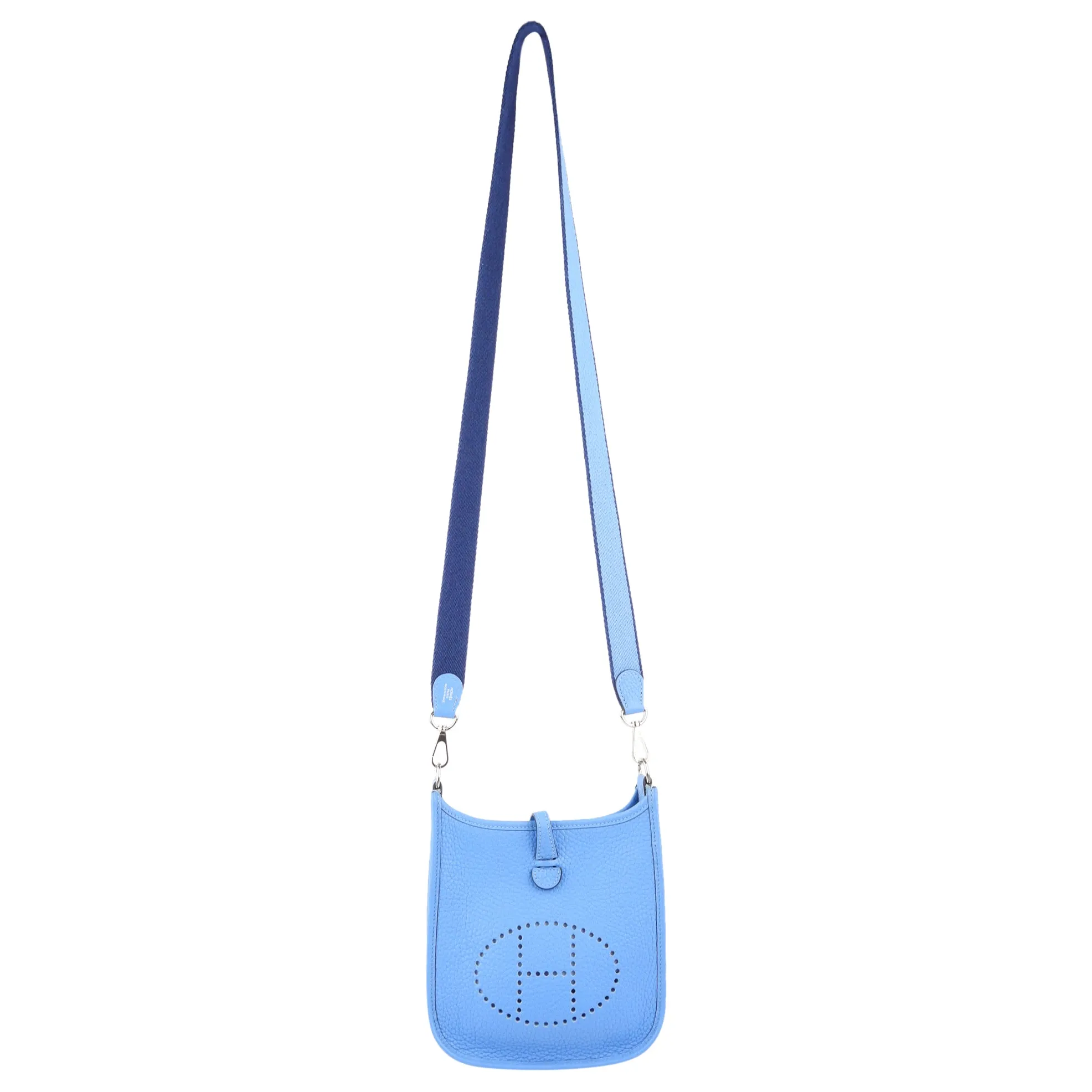 Hermes Blue Clemence Leather Evelyne TPM Mini Crossbody Messenger Bag