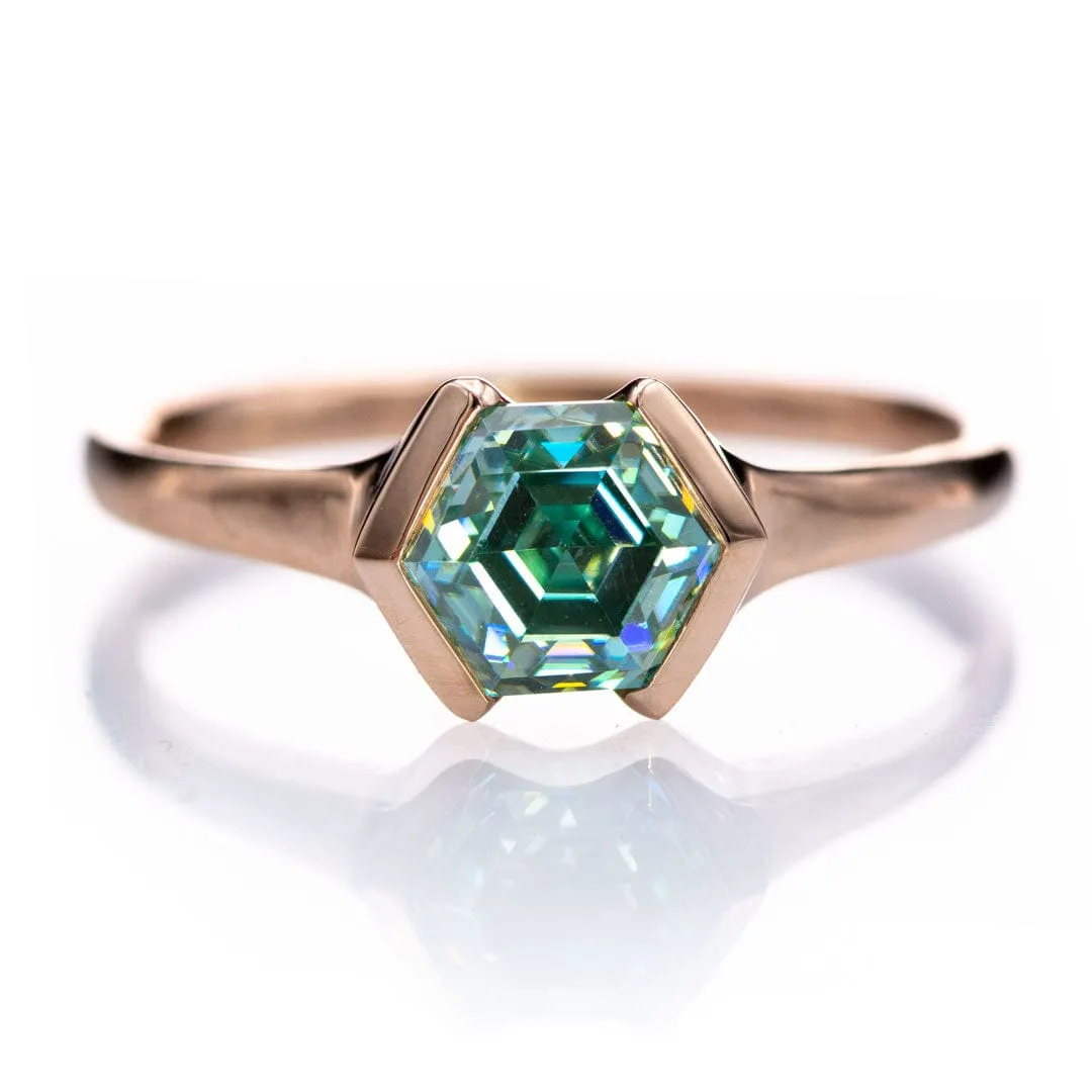 Hexagon Step Cut Teal Blue Moissanite Gemstone