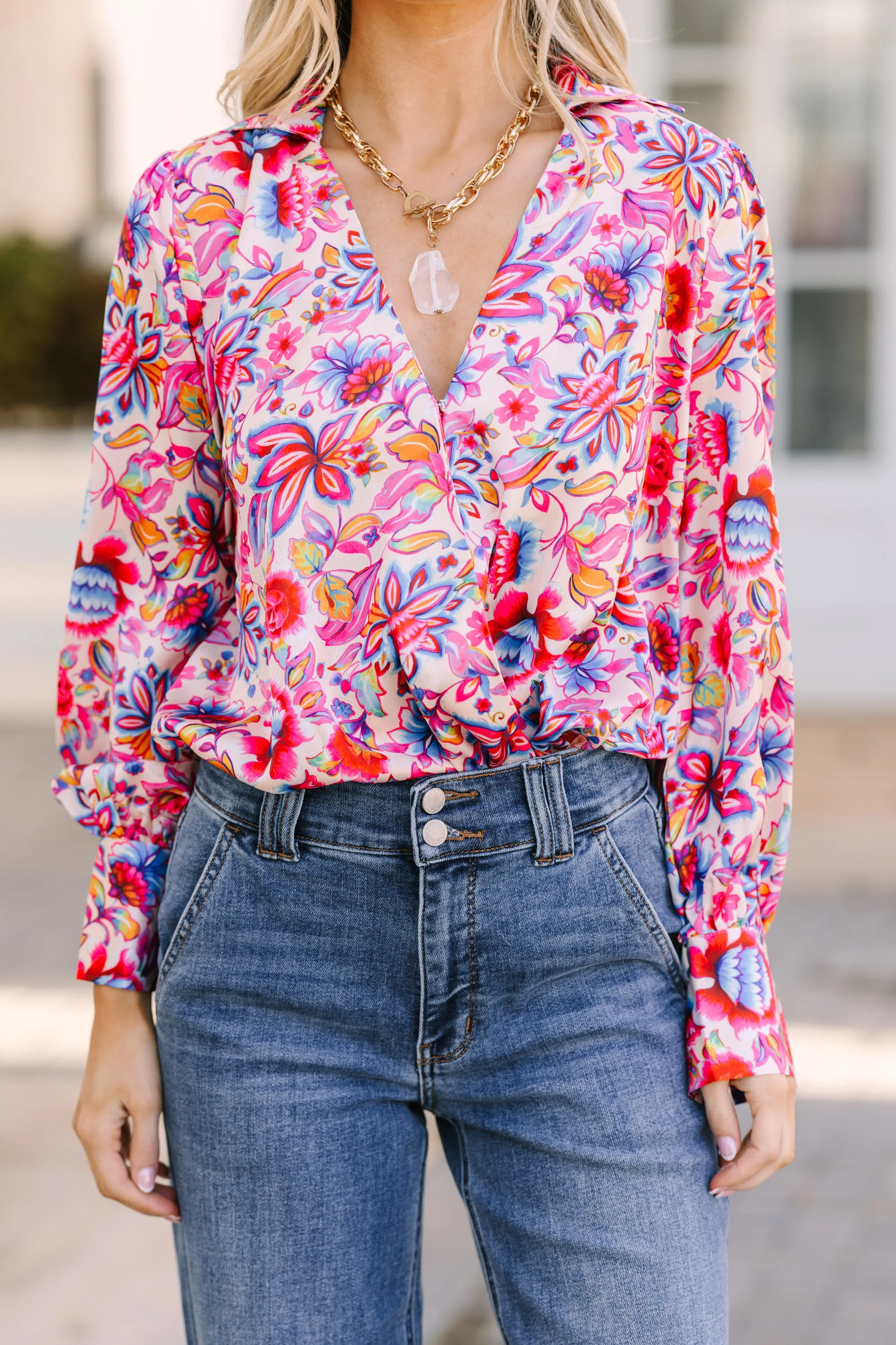 In Your Dreams Pink Floral Bodysuit