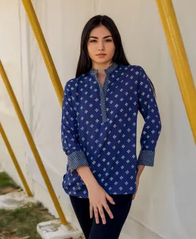 Indigo Bandhej Printed Modal Top