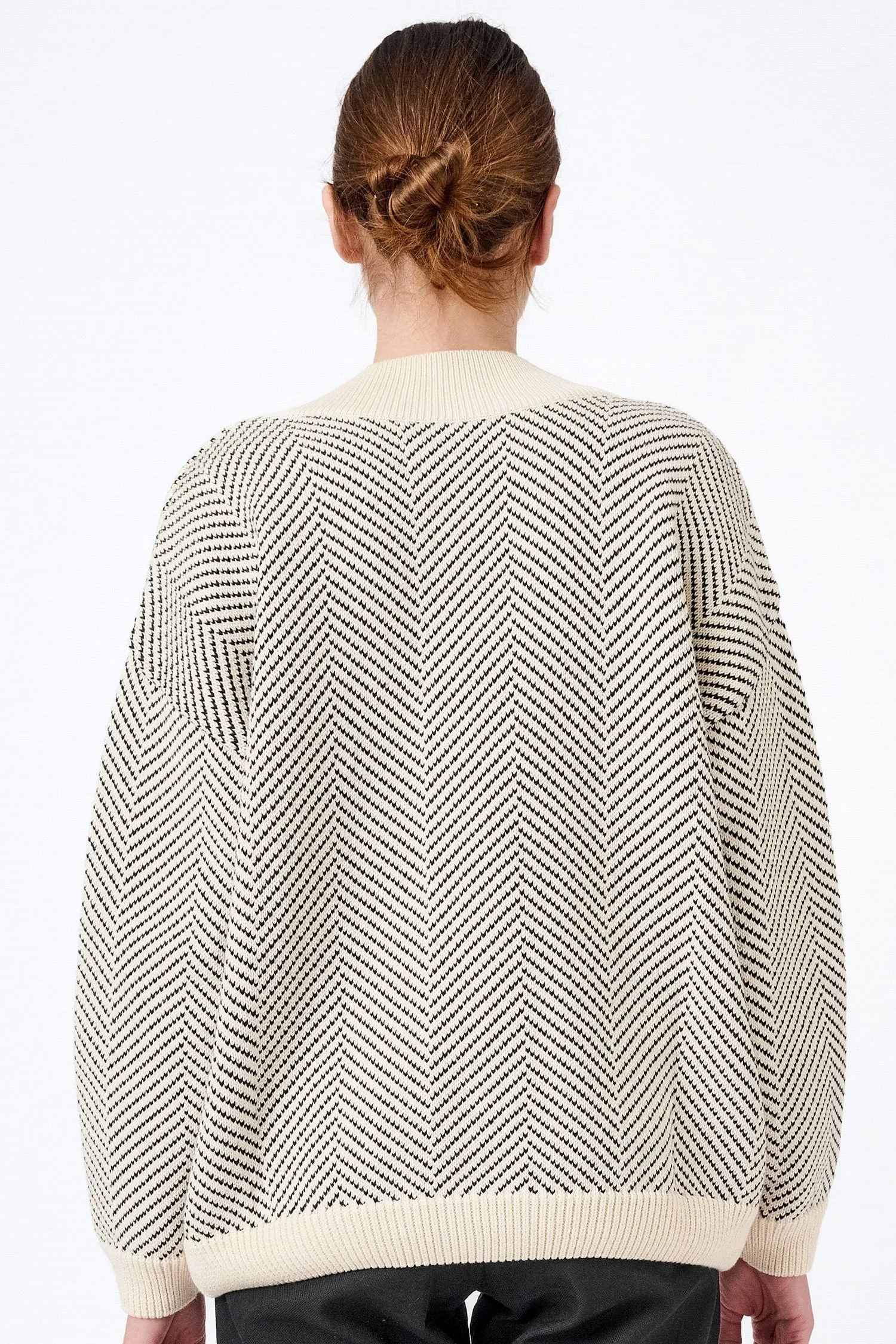 Knitted Herringbone Organic Cotton Cardigan | Cream & Black