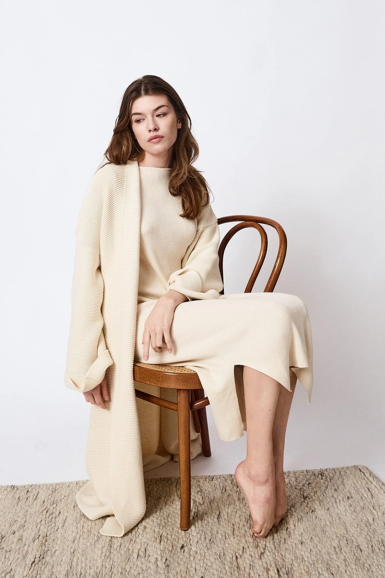 Knitted Long-Sleeved Organic Cotton Boat Neck Dress | Multiple Colours