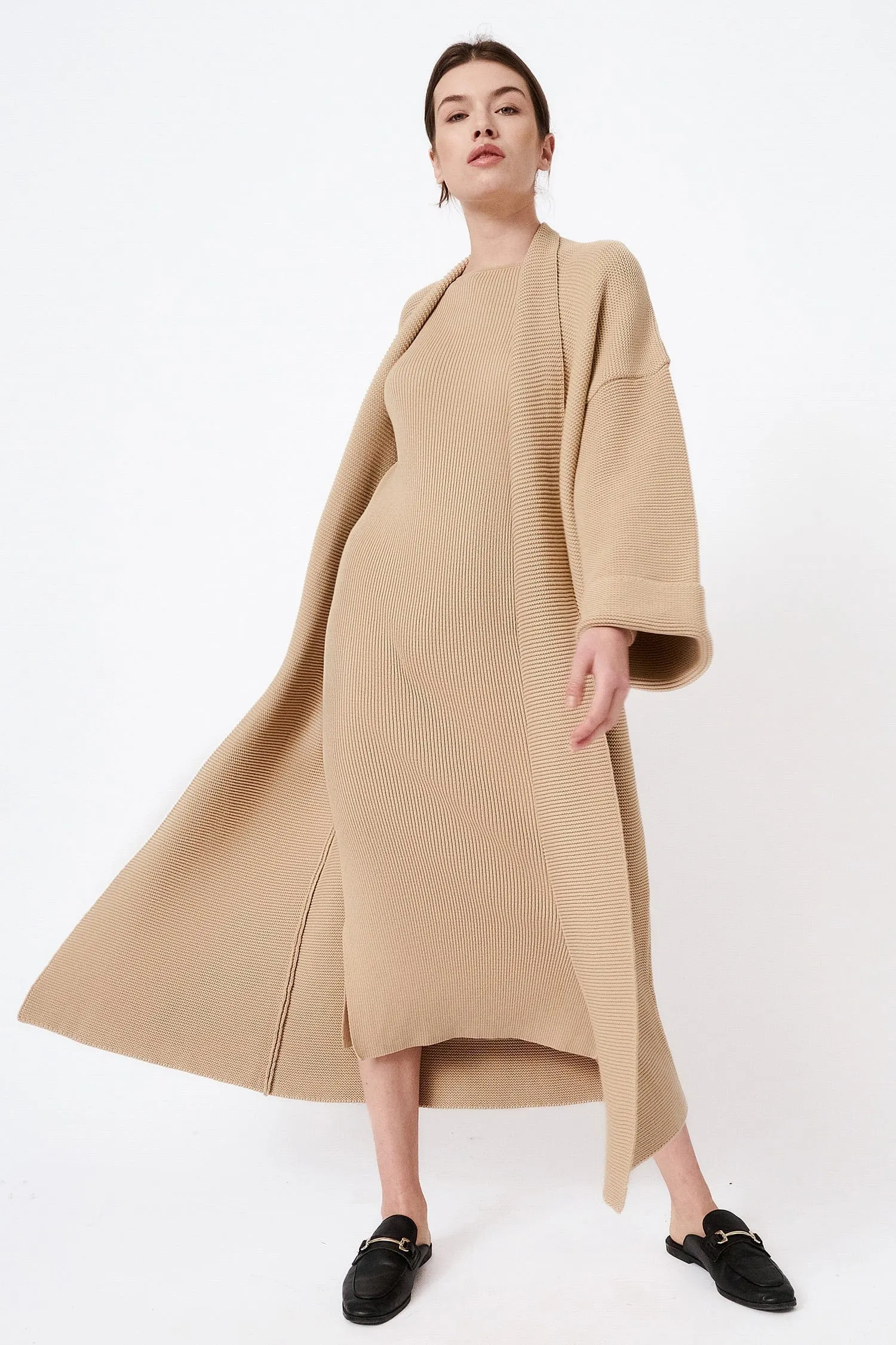 Knitted Long-Sleeved Organic Cotton Boat Neck Dress | Multiple Colours