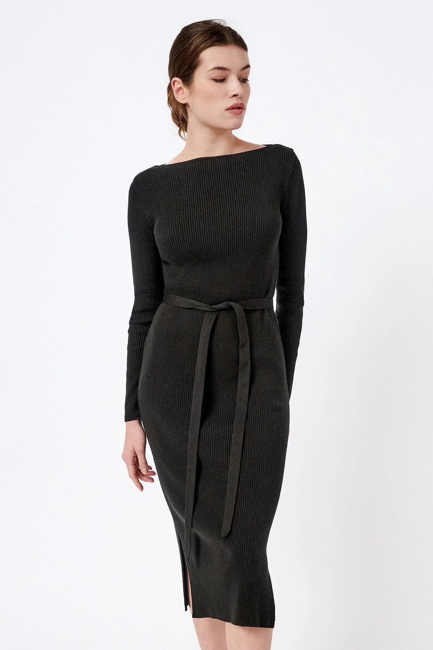 Knitted Long-Sleeved Organic Cotton Boat Neck Dress | Multiple Colours