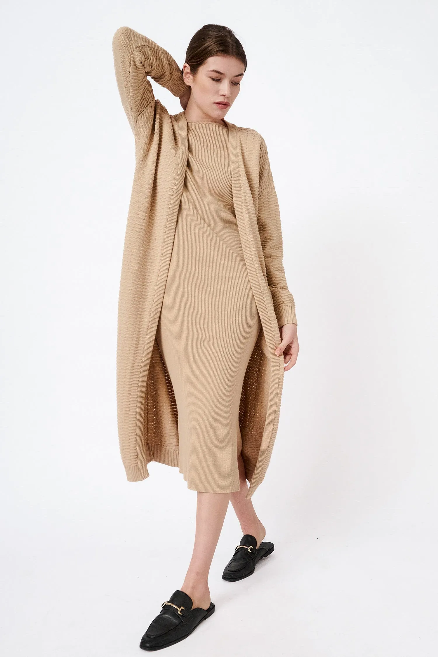 Knitted Long-Sleeved Organic Cotton Boat Neck Dress | Multiple Colours