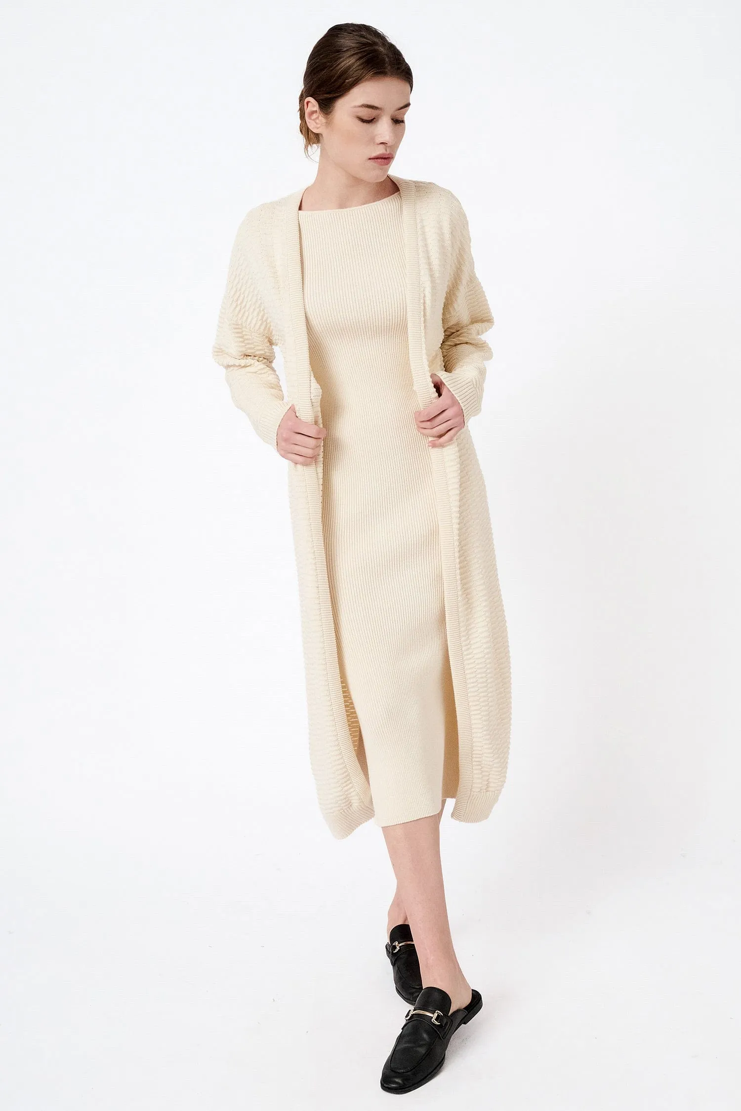 Knitted Long-Sleeved Organic Cotton Boat Neck Dress | Multiple Colours