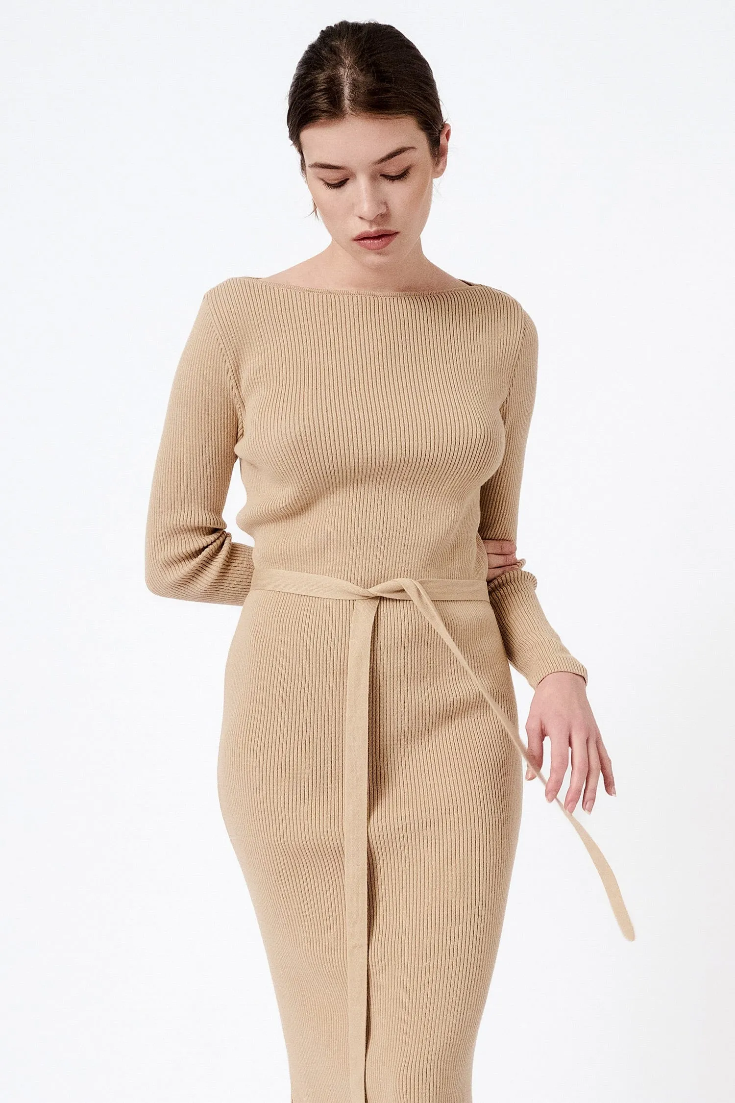 Knitted Long-Sleeved Organic Cotton Boat Neck Dress | Multiple Colours