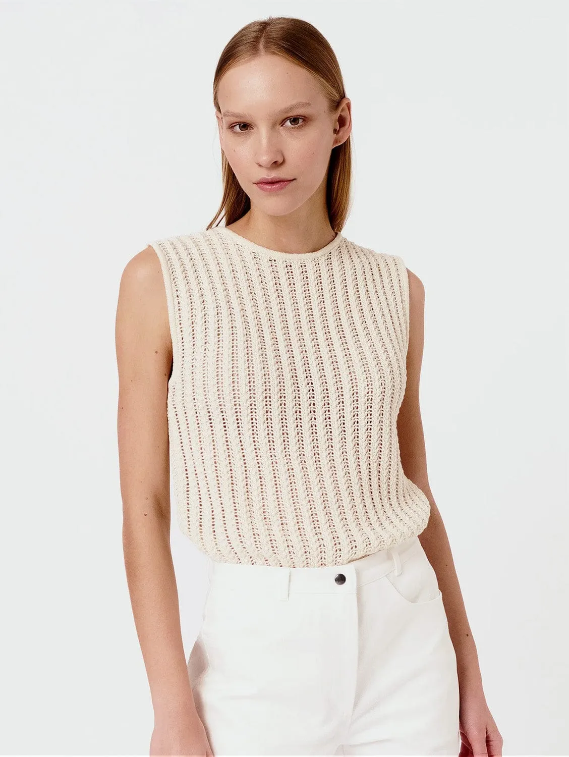 Knitted Organic Cotton Ribbed Lace Top | Multiple Colours