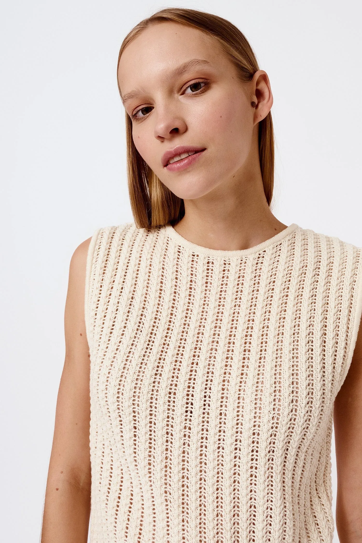 Knitted Organic Cotton Ribbed Lace Top | Multiple Colours