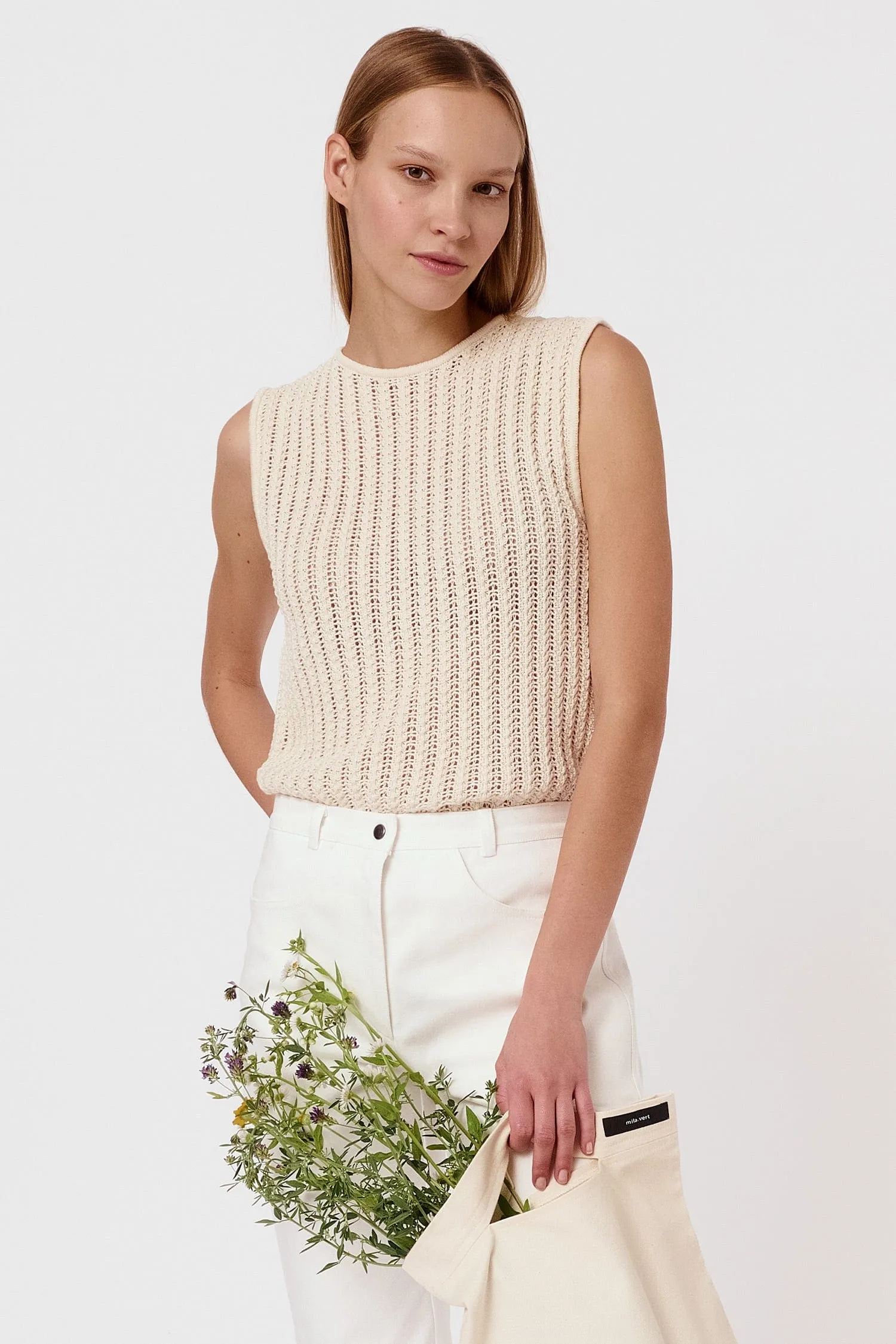 Knitted Organic Cotton Ribbed Lace Top | Multiple Colours