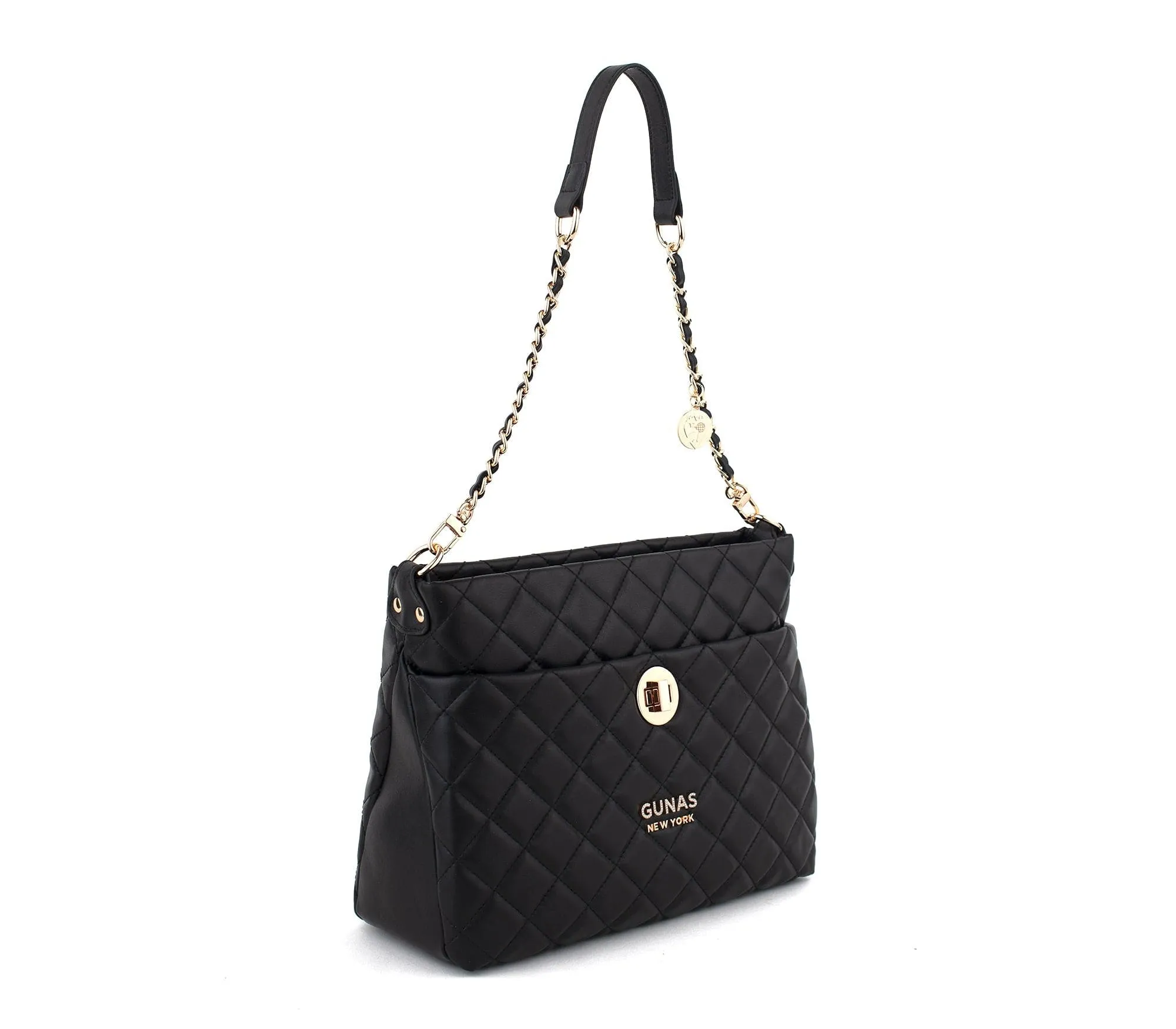 Koi Quilted Vegan Leather Shoulder Bag | Black