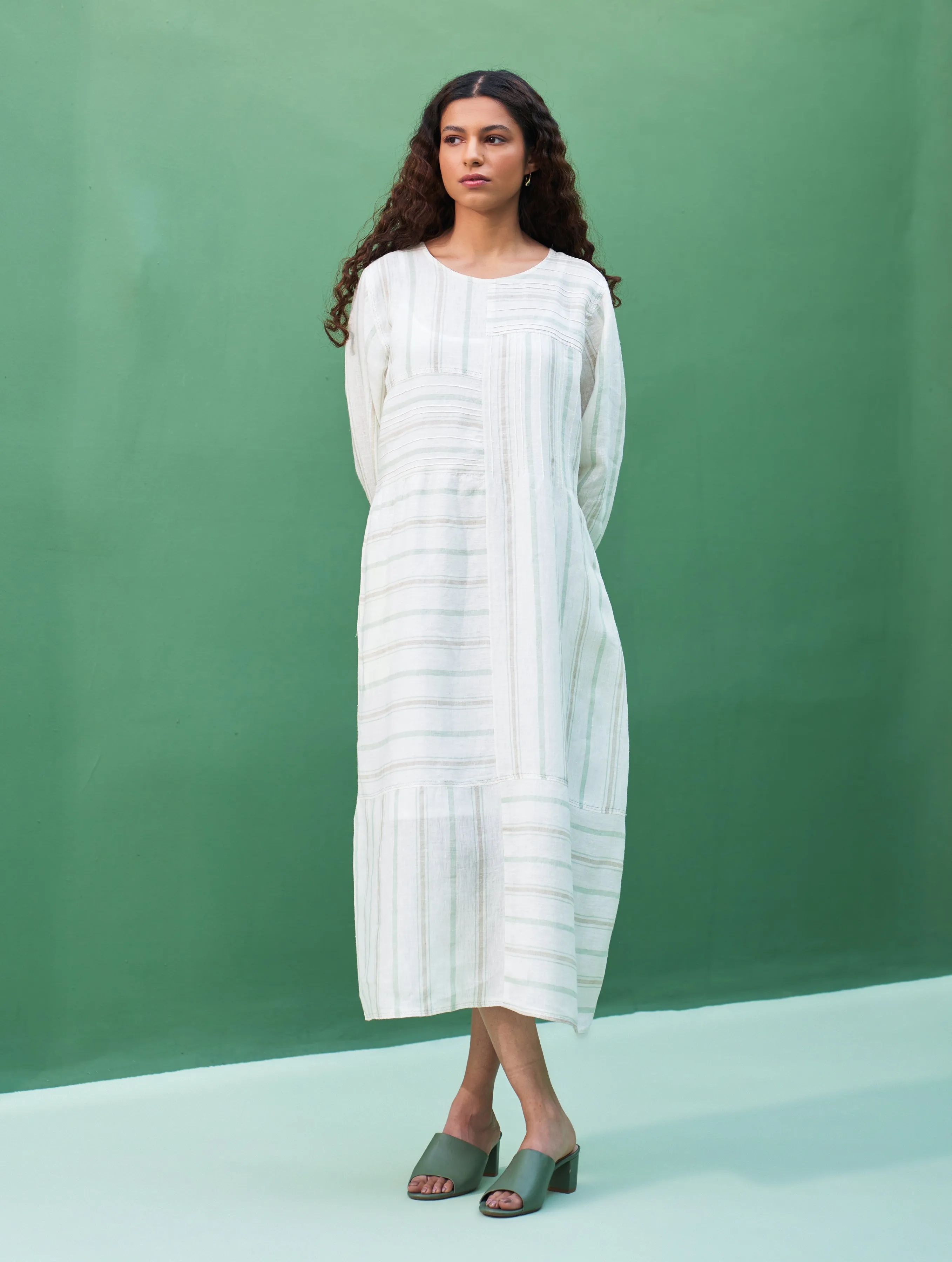 Kwan Striped Linen Dress - Mint