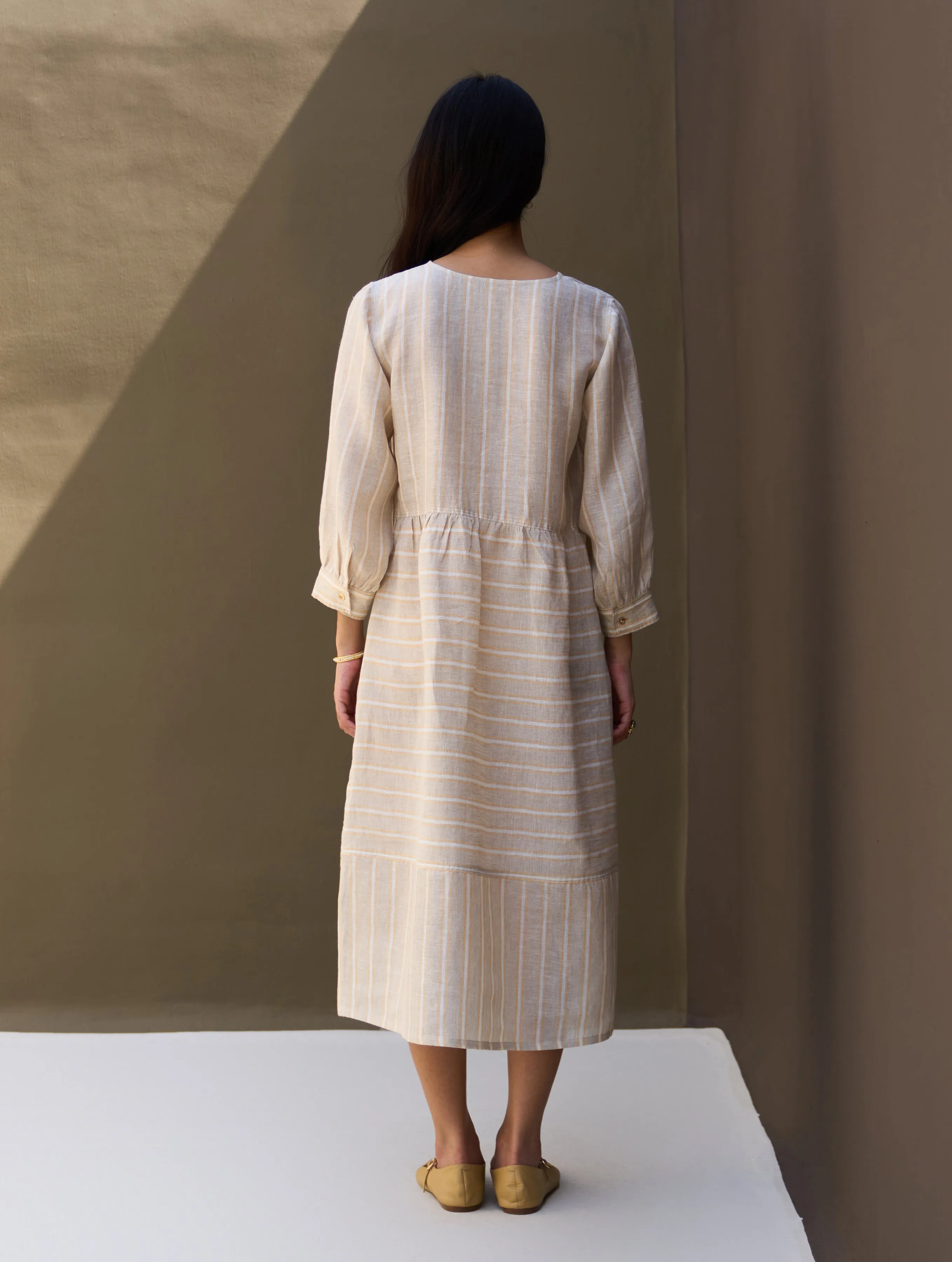 Kwan Striped Linen Dress - Natural