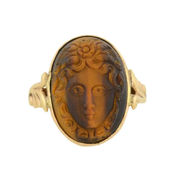 Late Victorian 10kt Carved Tiger's Eye Cameo Ring