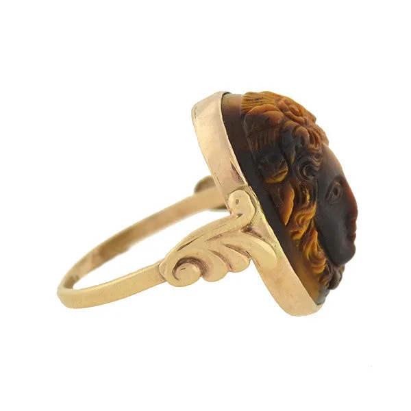 Late Victorian 10kt Carved Tiger's Eye Cameo Ring