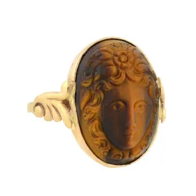 Late Victorian 10kt Carved Tiger's Eye Cameo Ring