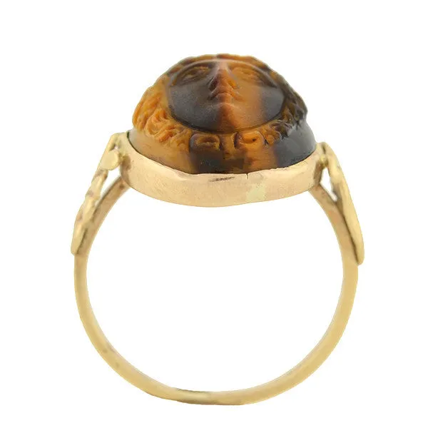 Late Victorian 10kt Carved Tiger's Eye Cameo Ring