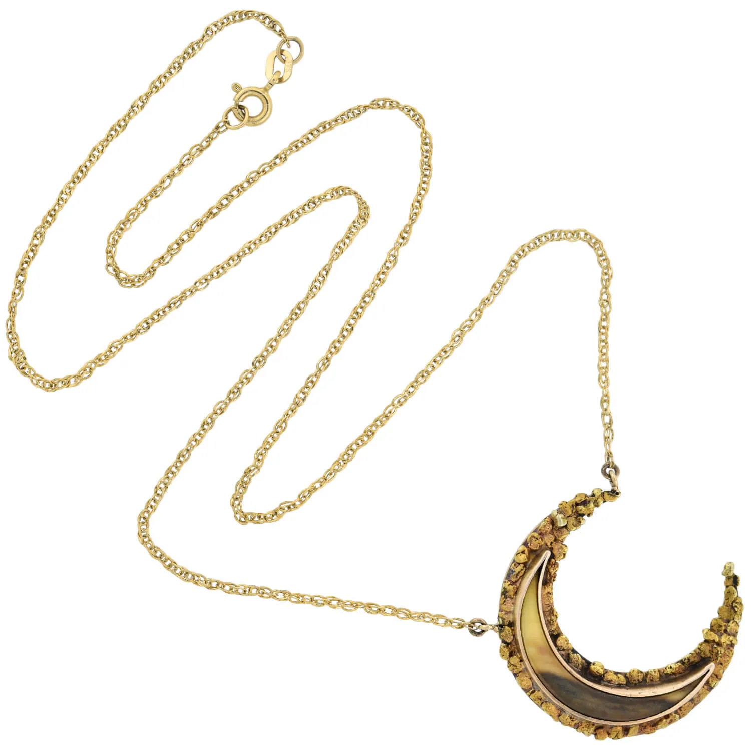 Late Victorian 14kt Genuine Gold Nugget   Horn Crescent Pendant Necklace