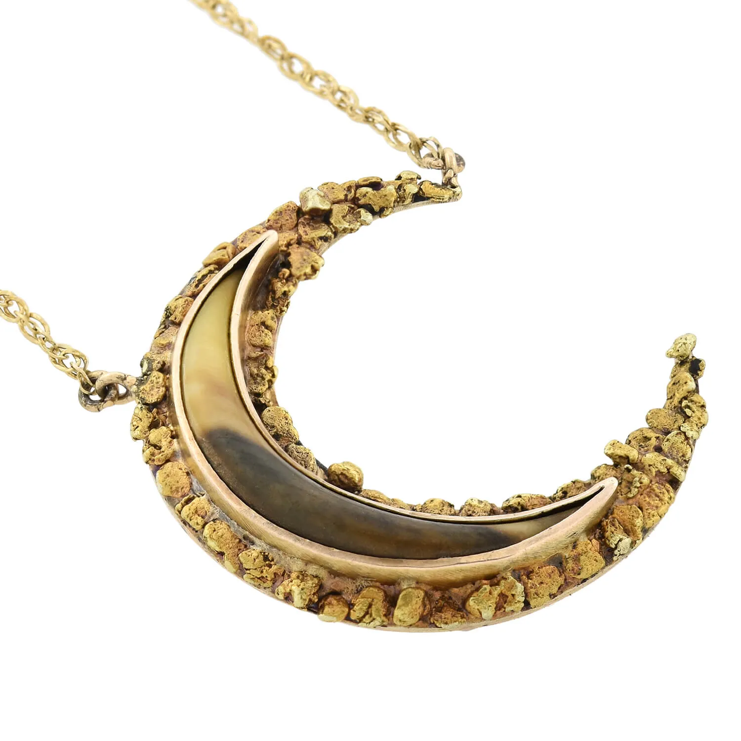 Late Victorian 14kt Genuine Gold Nugget   Horn Crescent Pendant Necklace