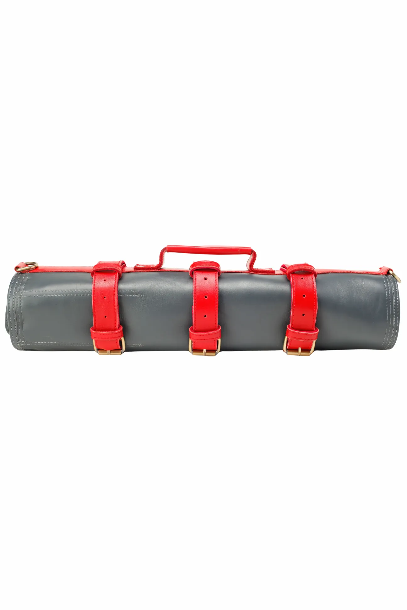 Leather Knife Roll- Grey and Red