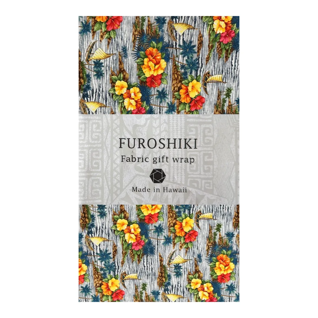 Light Grey Catamaran and Hibiscus Gift Wrapping Fabric / Furoshiki