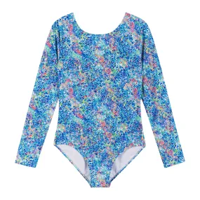 Long Sleeve Swimsuit (Size 7-16 Years) | Blue Abstract