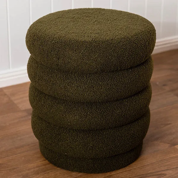 Luca Round Boucle Stool - Olive