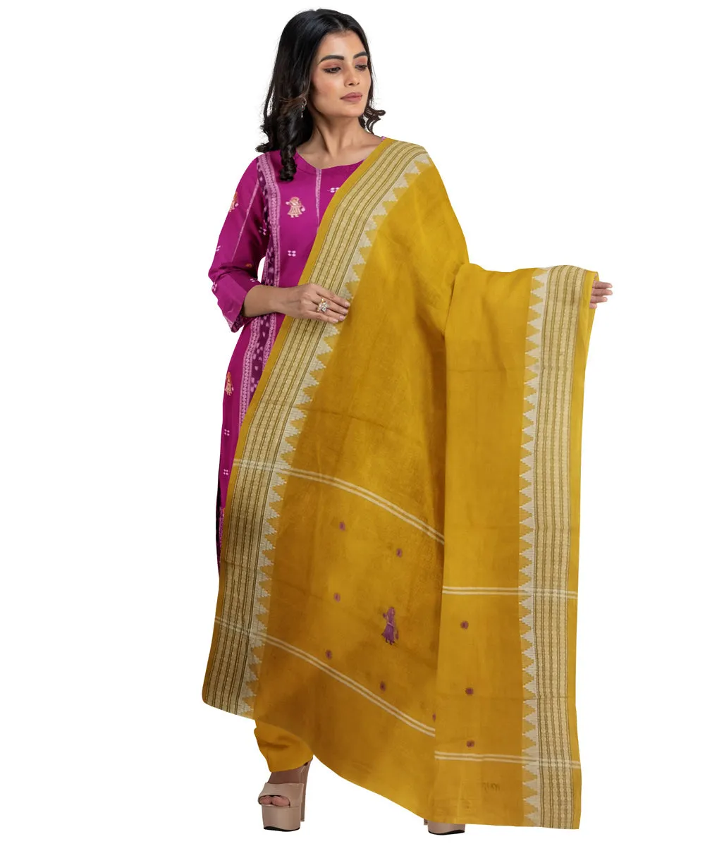 Magenta mustard hand woven cotton nuapatna dress material