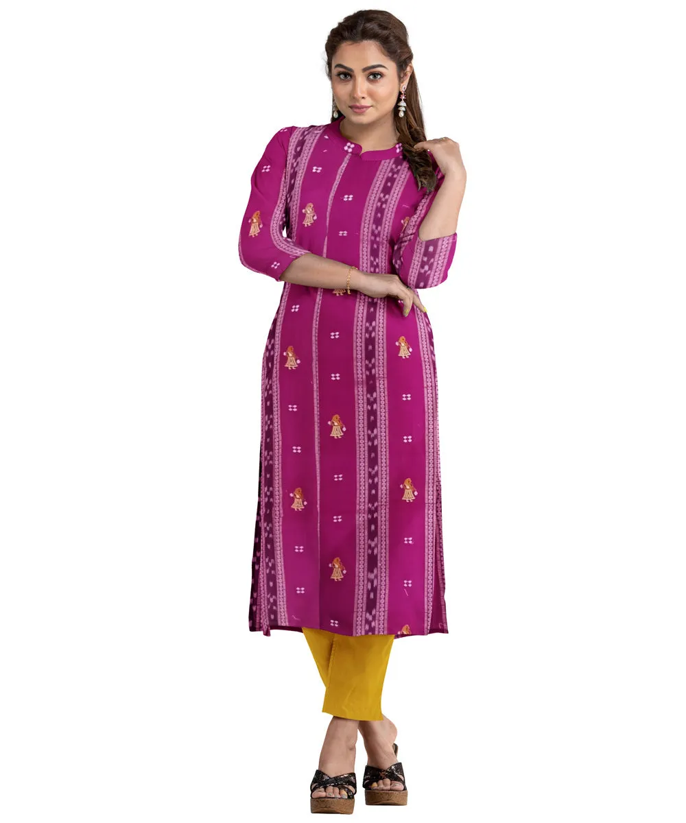 Magenta mustard hand woven cotton nuapatna dress material