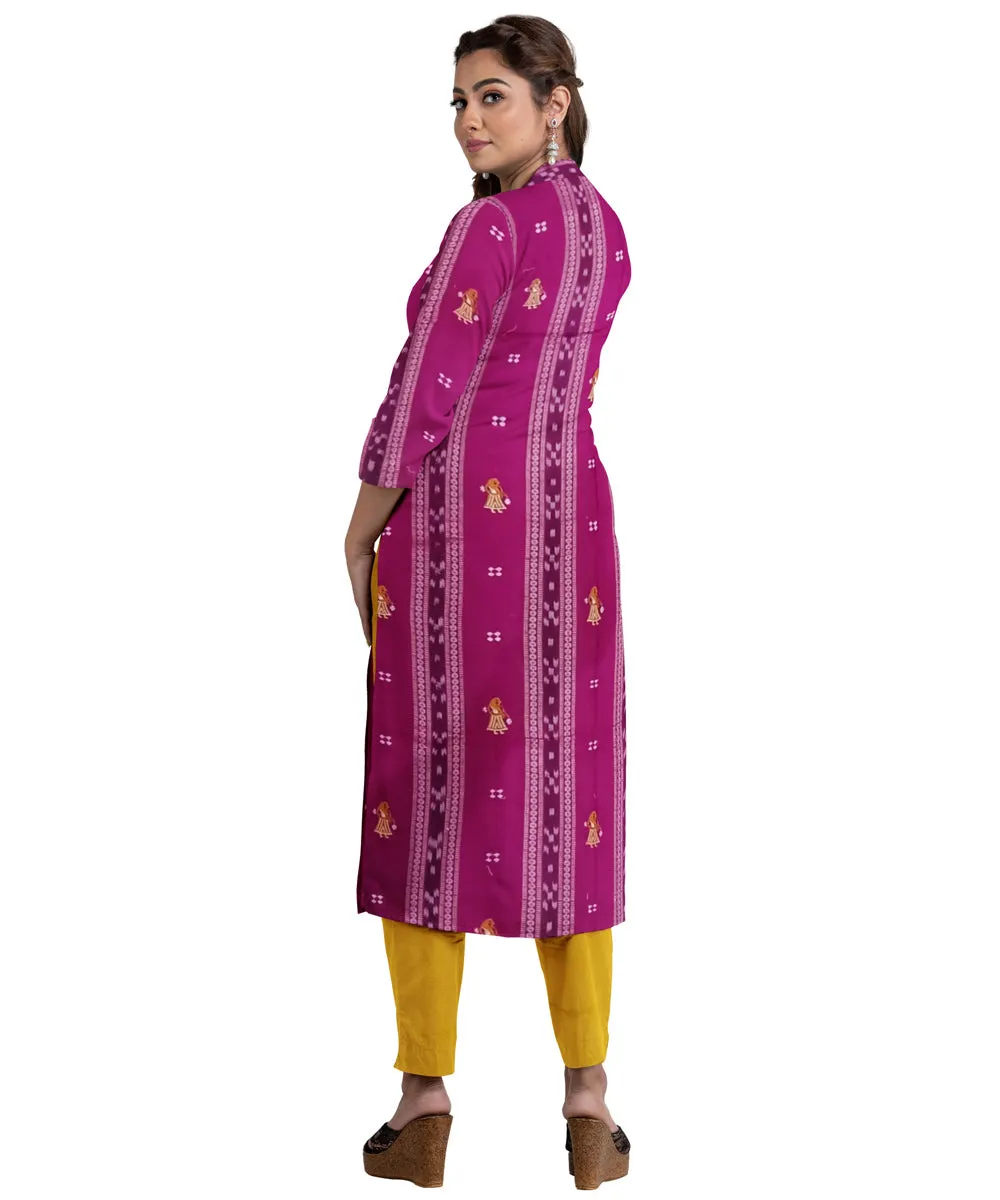 Magenta mustard hand woven cotton nuapatna dress material