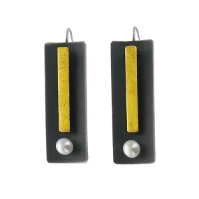 Mar Of Santa Barbara Brushed Gold And Black Sterling Pearl Earrings