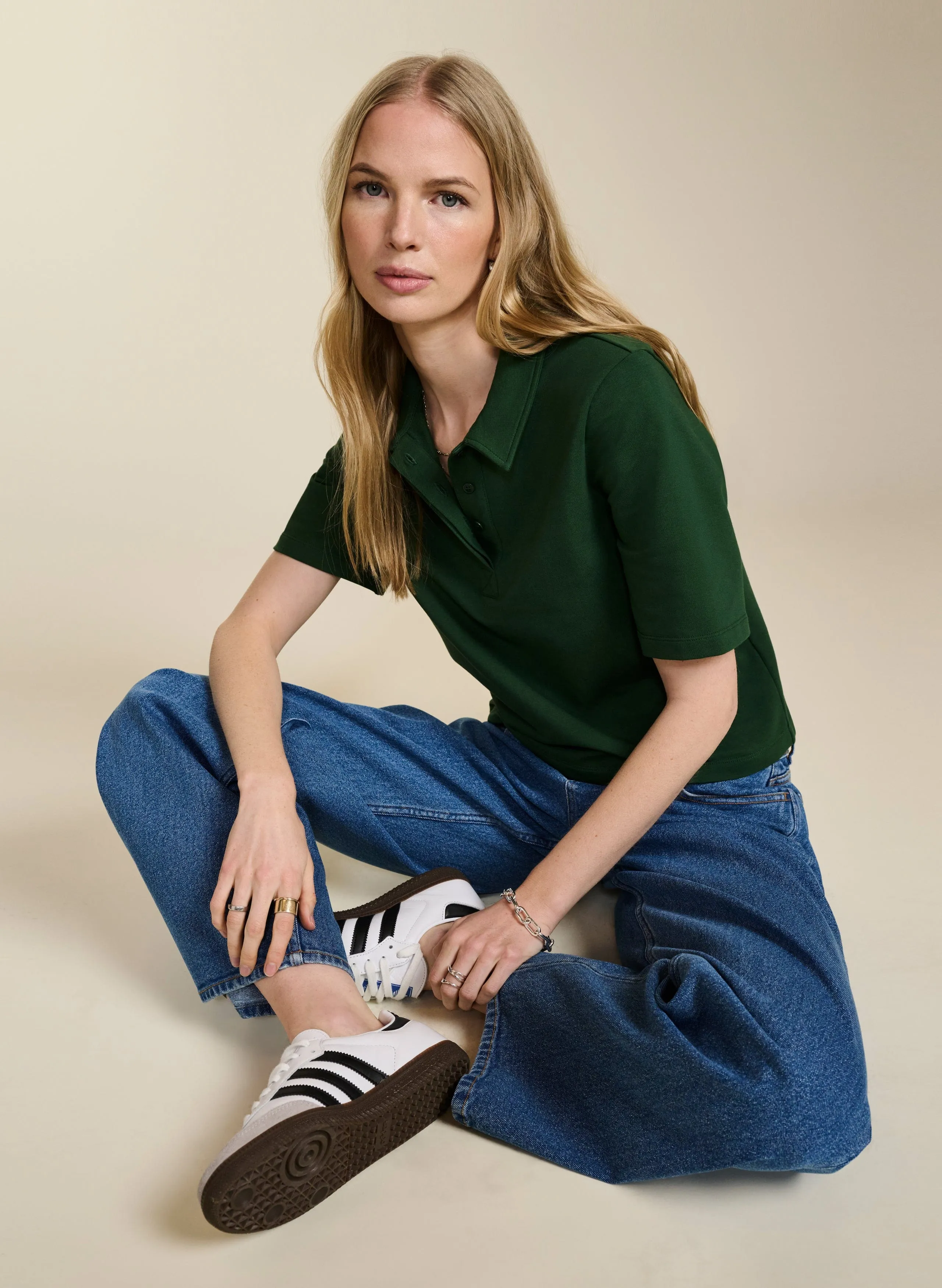 Margaret Regenerative Cotton Polo Tee | Forest Green