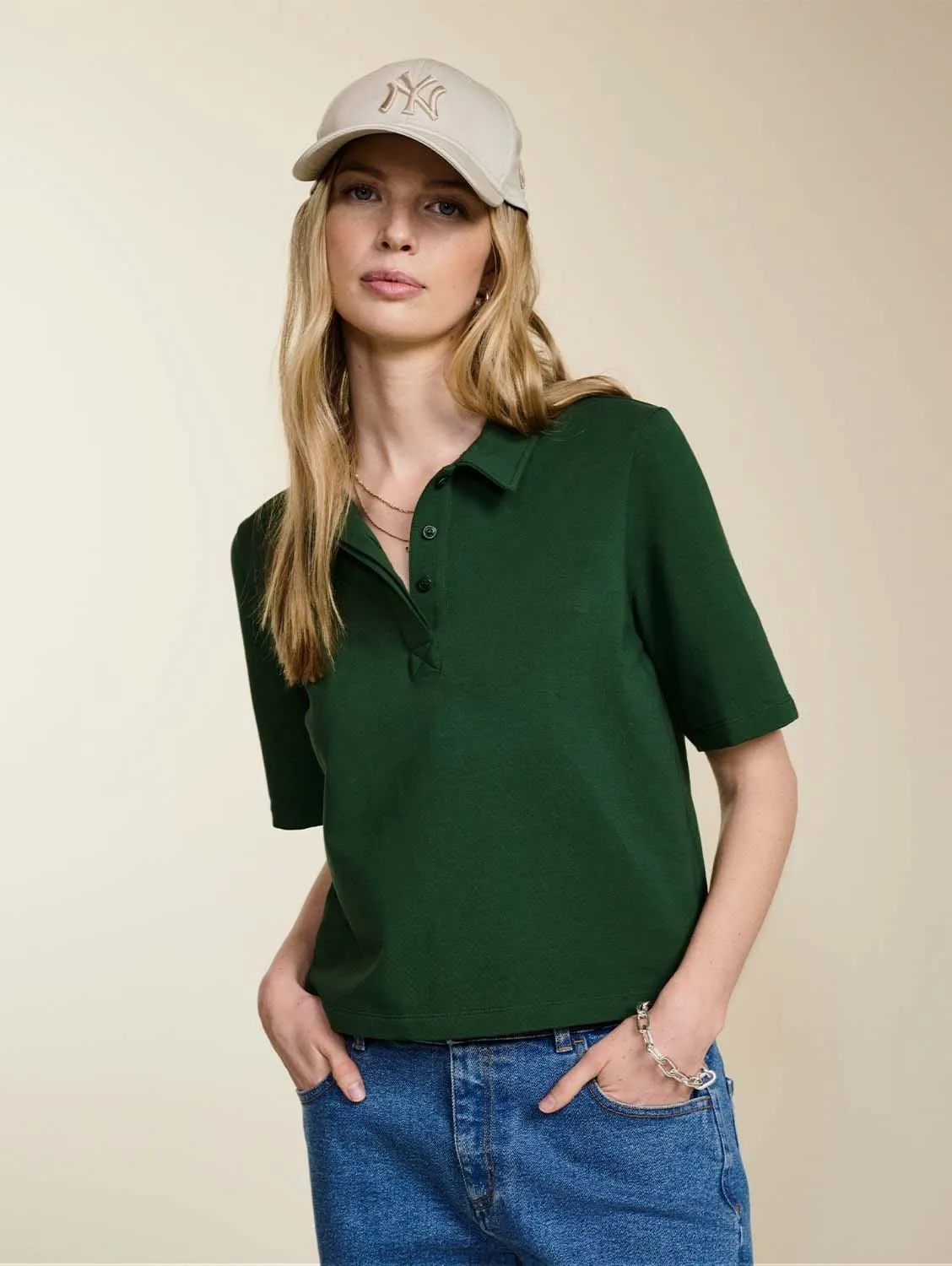 Margaret Regenerative Cotton Polo Tee | Forest Green