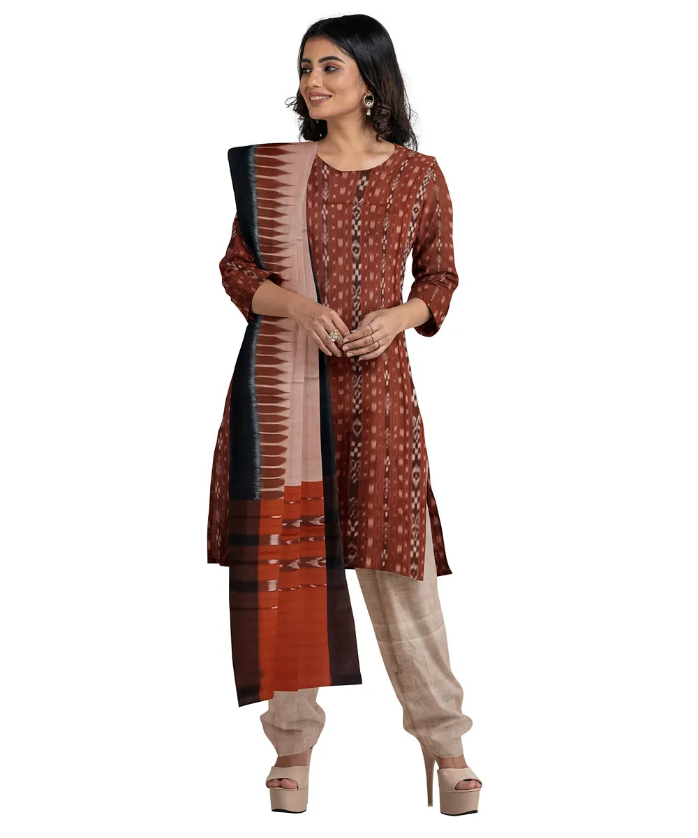 Maroon rust handwoven cotton nuapatna dress material